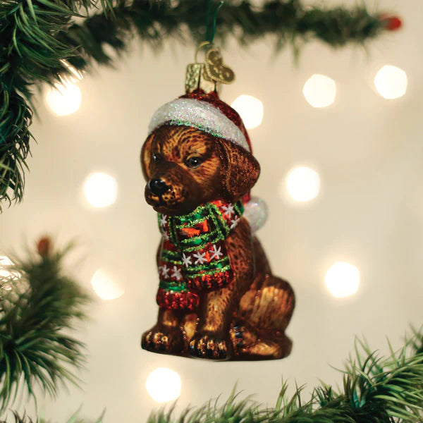 Brown Labrador Puppy Glass Ornament by Old World Christmas, 3.75"