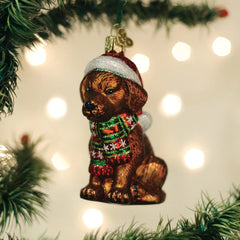 Brown Labrador Puppy Glass Ornament by Old World Christmas, 3.75