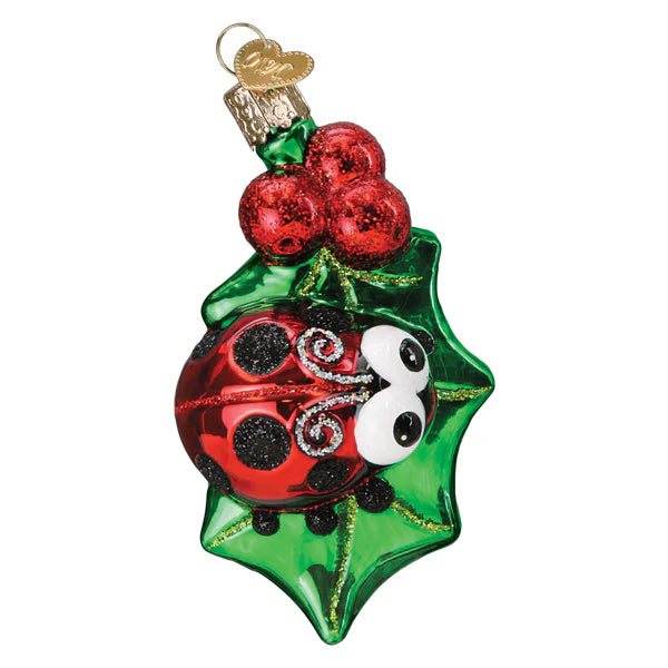 Holly Ladybug Glass Ornament by Old World Christmas, 4"