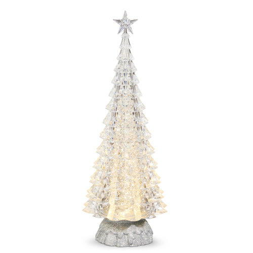 Lighted Tree With Silver Swirling Glitter and Base, 15"