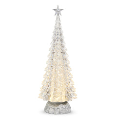 Lighted Tree With Silver Swirling Glitter and Base, 15