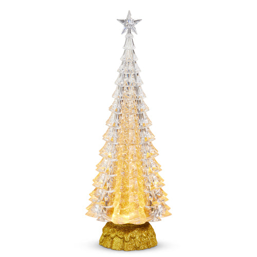 Lighted Tree With Gold Swirling Glitter and Base, 15"