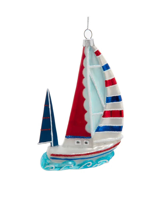 Red, White & Blue Glass Sailboat Ornament, 5.5"